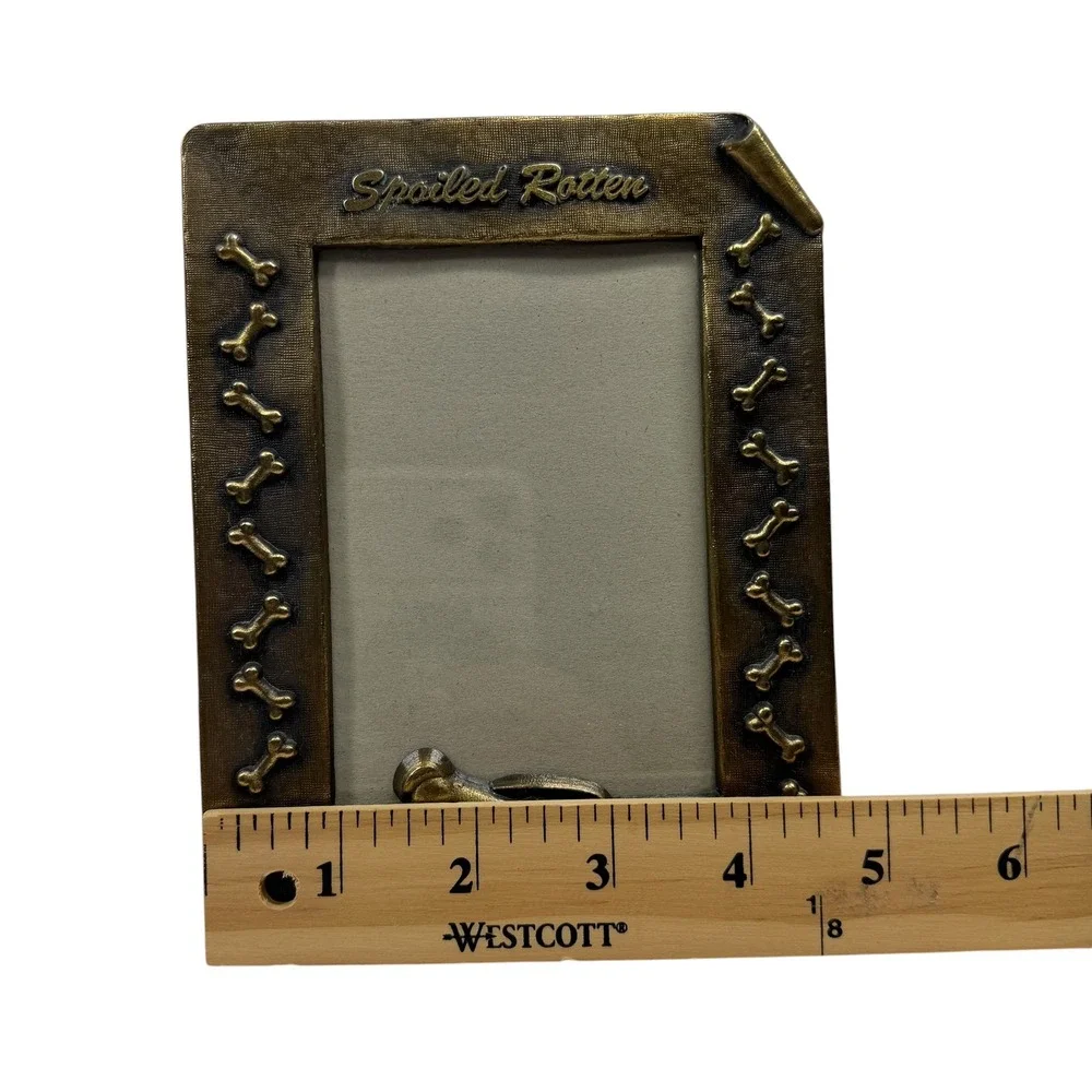 Vtg Spoiled Rotten Dog Photo Frame Brass Bone Accents Pet Memorial Gift Puppy
